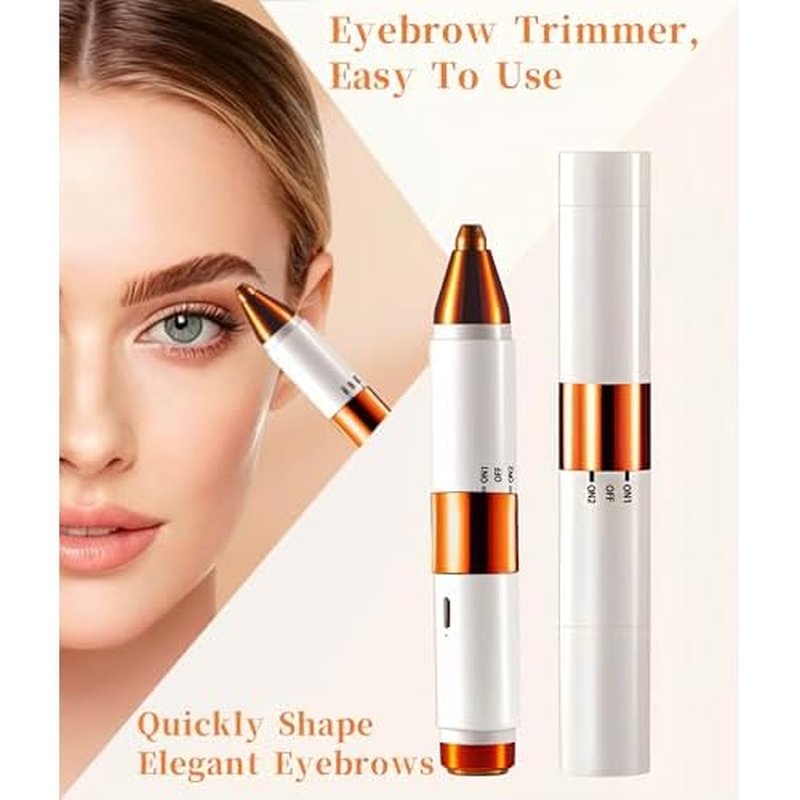 2-in-1 Painless Eyebrow Trimmer & Flawless Facial Hair Remover for Women - Gentle Dual Head Design for Brows, Lip, Chin, Cheeks - Rechargeable Type-C(White A)