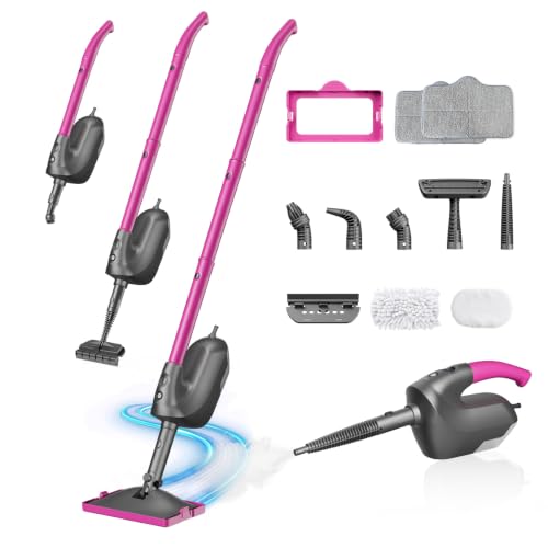 Pink & Grey 9-in-1 Multi-Surface Steam Mop & Handheld Cleaner