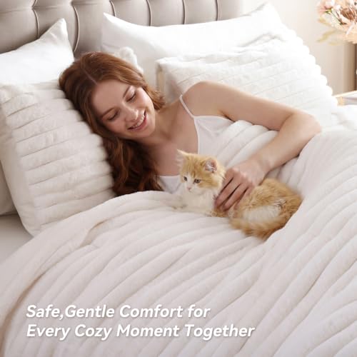 Queen Comforter Set Cream White 7-Piece Bed in a Bag Fluffy Bedding