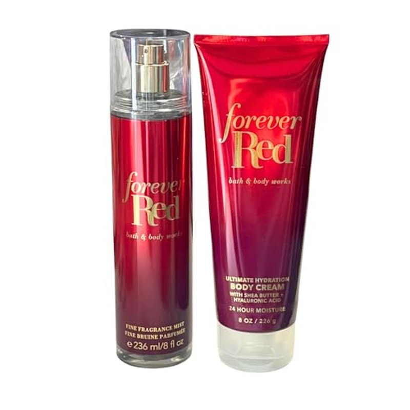 Bath & Body Works FOREVER RED Fine Fragrance Mist & Ultimate Hydration Body Cream 2pc Gift Set with a Red Bow for Holidays ? Full Size