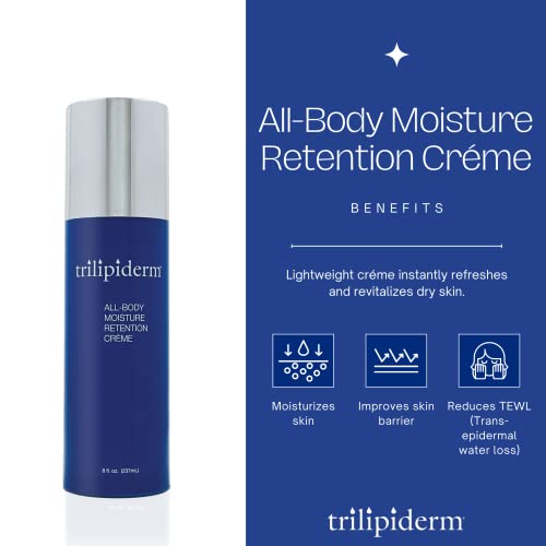 Trilipiderm All-Body Moisture Retention Cr?me ? Plant-Based Body Moisturizer Lotion for Dry Skin, Lightweight Daily Face and Body Cream with Meadowfoam & Vitamin E, Non-Greasy Hydrating Lotion, 8 oz