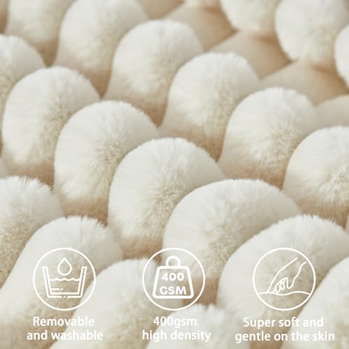 Queen Faux Fur Headboard Wedge & Body Pillow Set - Beige