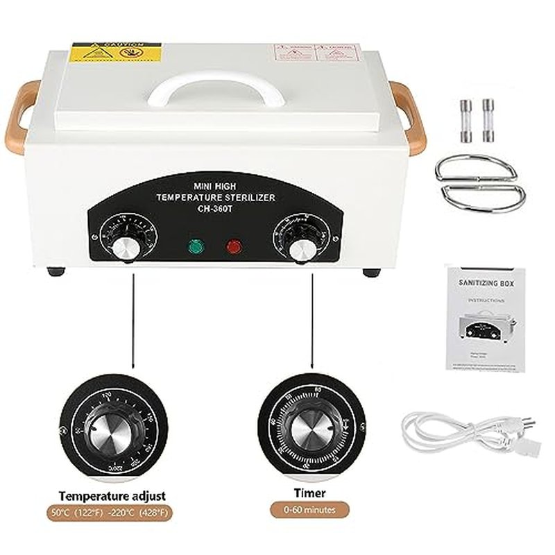 1.5L Autoclave Sterilizers,High Temperature Nail Tool Sterilizer Metal Tool Cleaning Box,Sanitizing Box for Nail Tools with Timer Dry Heat Sterilizer Cabinet Equipment