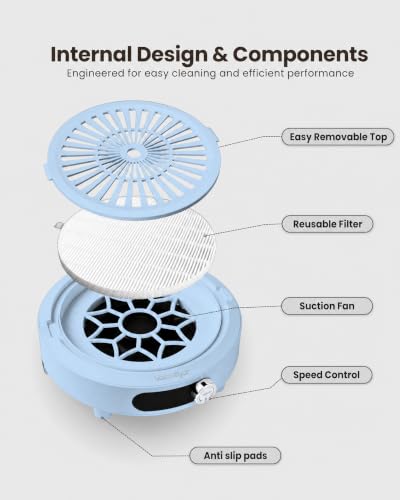 Cordless Nail Dust Collector with LED Display Low Noise Portable Blue