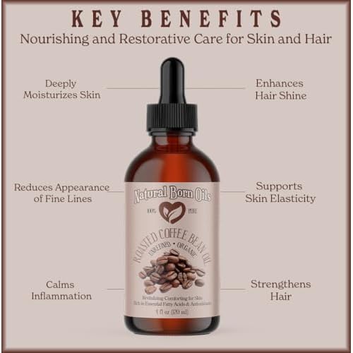 Natural Born Oils Roasted Coffee Bean Oil, 16oz, Organic, Cold-Pressed, Nutrient-Dense, Intense Skin Hydration, Hair Strengthener