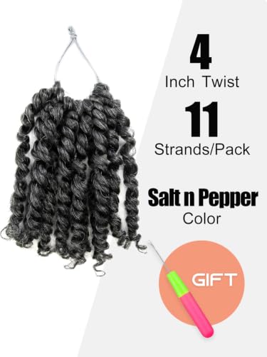 Salt and Pepper Passion Twist Hair Extensions 4 Inch Short Crochet Braid - Pack of 8