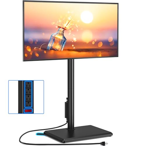 Rfiver Swivel Floor TV Stand with Power Outlet - Black / Basic, Fits 32-65 Inch TVs