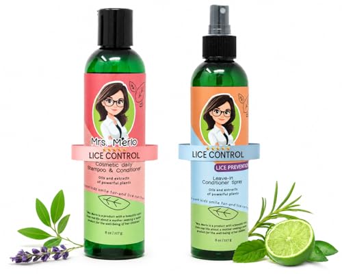 Kids Lice Prevention Hair Care Set – Natural 2-in-1 Shampoo & Conditioner + Detangler Spray, Paraben & Sulfate Free, 8 oz Each
