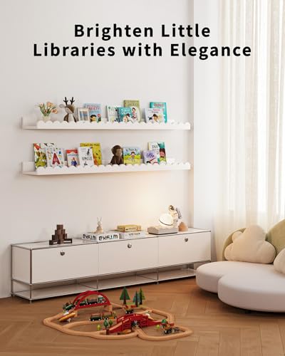 White Nursery Book Shelves 36 Inches - Set of 4 Floating Wall Shelves for Kids Room