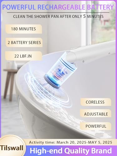 White Cordless Electric Spin Scrubber with Extendable Handle & 4 Brush Heads