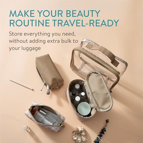 Navaris 4-in-1 Travel Cosmetic Bags - Lightweight & Portable Makeup Holder - Organizer Case for Toiletries Cosmetics & Essentials - TSA-Approved Organizing Toiletry Bag Set - Brown
