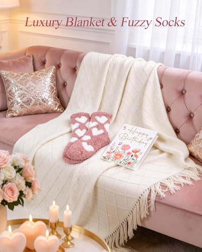 Pink Rose Birthday Spa Gift Basket with Plush Knit Blanket - Coralogo