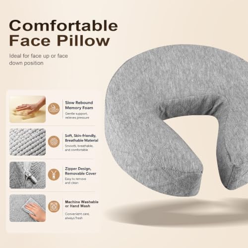 Grey Adjustable Bed Massage Headrest with Arm Rest & Face Pillow for Home Relaxation