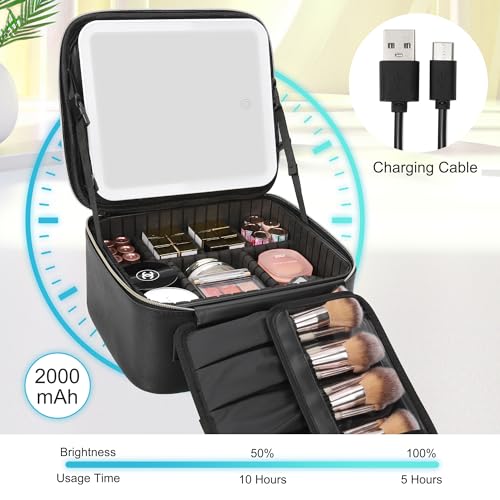 Relavel Travel Makeup Bag with LED Lighted Mirror, Black, Small Edition