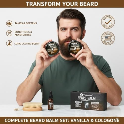 Men's Beard Balm Set with Sandalwood & Cologne Scents - 2 Pack