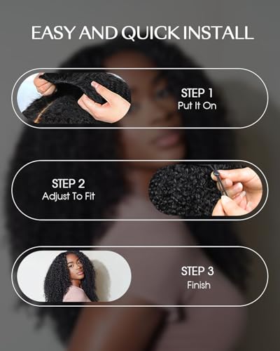 FACMOOD Kinky Curly Half Wig Human Hair 16 Inch 200% Density Glueless Headband Wig for Women - Beginner Friendly