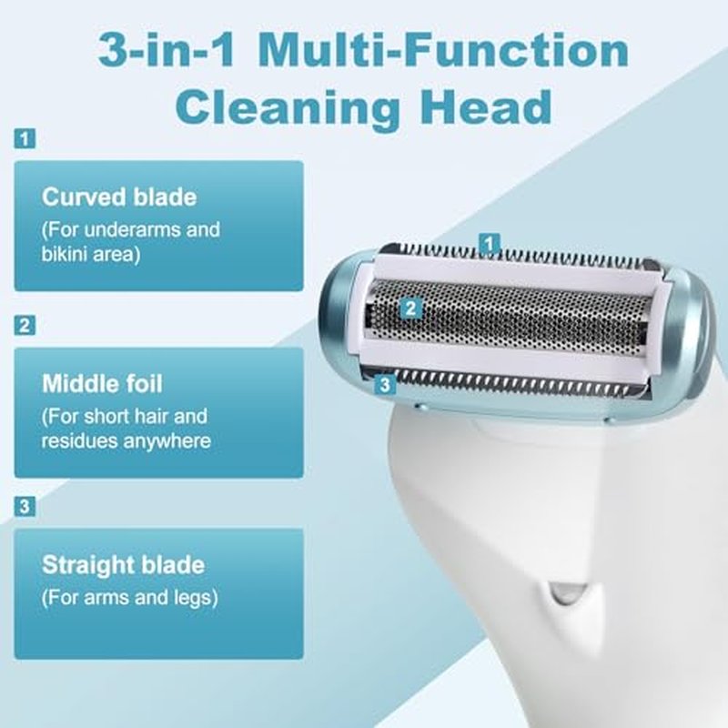 3-in-1 Cordless Women's Epilator, Electric Shaver & Bikini Trimmer for Legs & Underarm, Rechargeable Wet Dry Use Painless Hair Removal with Detachable Head