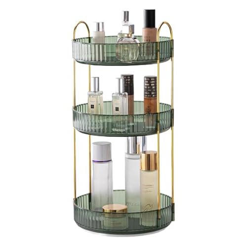Makeup Organizer for Vanity, 360¡Æ Rotating Bathroom Organizer Countertop, High-Capacity Skincare Organizer, Spinning Cosmetics Organizer for Dresser Countertop (3 Tiers, Green)