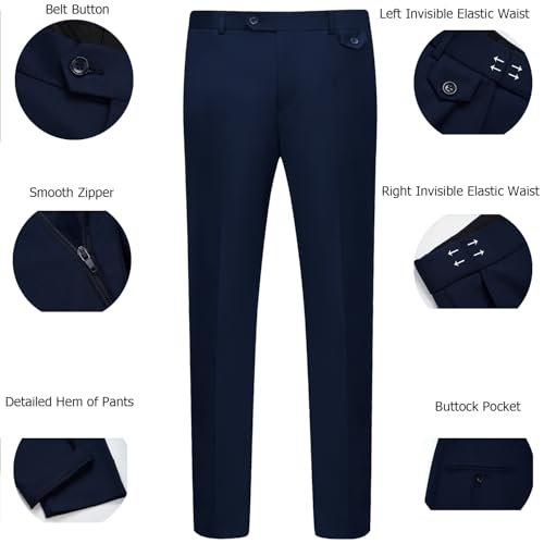 WULFUL Men's Medium Navy Slim Fit 3-Piece Suit Set for Party Wedding Business