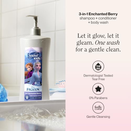 Suave Kids 3-in-1 Enchanted Berry Shampoo Conditioner & Body Wash New Packaging - 28 Oz Pack of 4