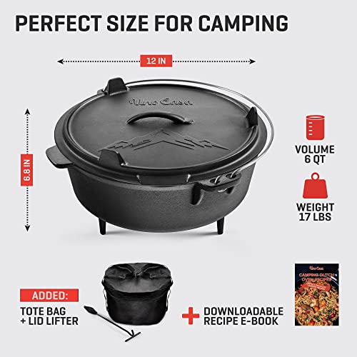 Uno Casa 6 Qt Cast Iron Dutch Oven Kit with Lid, Skillet, Tote & Recipe Book