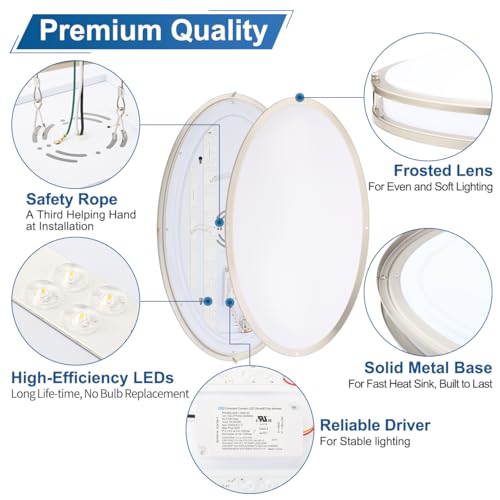 DAKASON 24-inch Oval LED Flush Mount Ceiling Light Fixture - Brushed Nickel, 40W, 4000LM, Dimmable, 3 CCT
