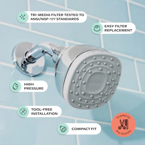 Canopy Mini Chrome Filtered Shower Head for Hard Water - Compact & Easy Install