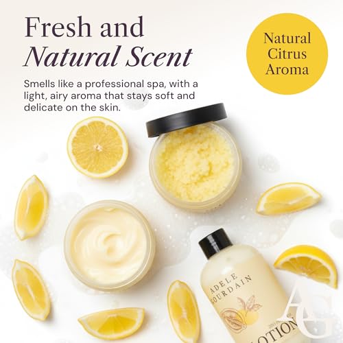 Self Care Kit Woman - 4pcs Citrus Scent - Bath and Body Care Gift Basket for Women - Personal Care Spa Care Package with Body Wash, Lotion, Scrub & Butter, Birthday Gifts for Her