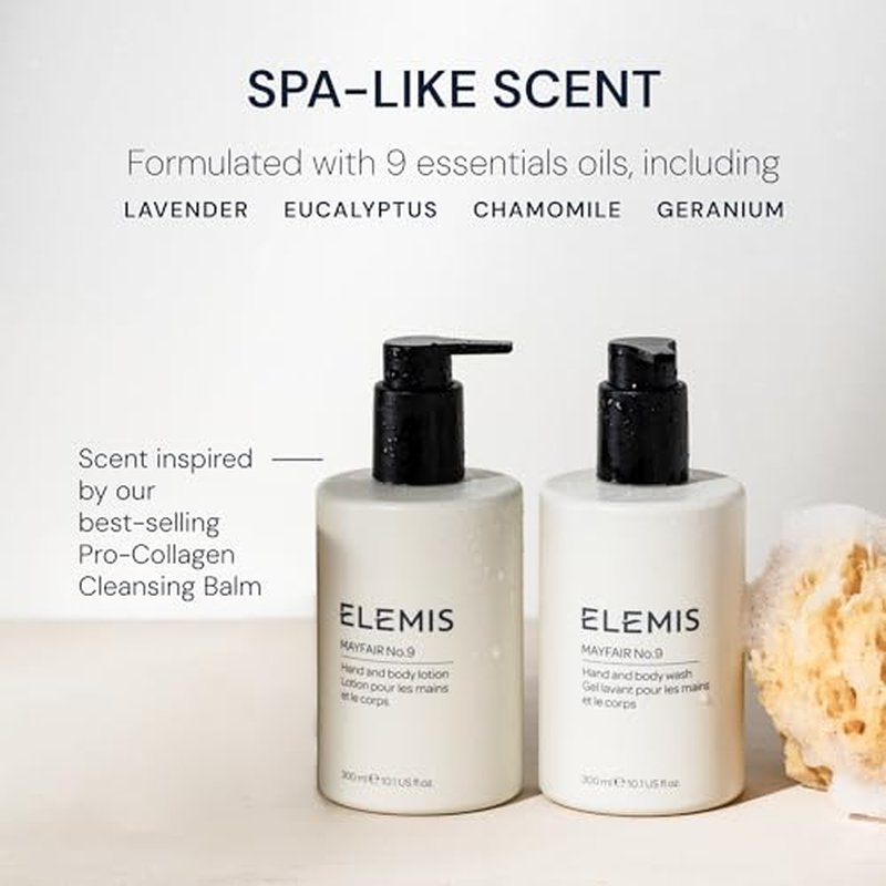 ELEMIS Mayfair No.9 Hand & Body Wash, Cleanses, Hydrates, and Refreshes, 95% Biodegradable, PEG- and SLS-Free, Refillable + Recyclable Bottle, 300ml