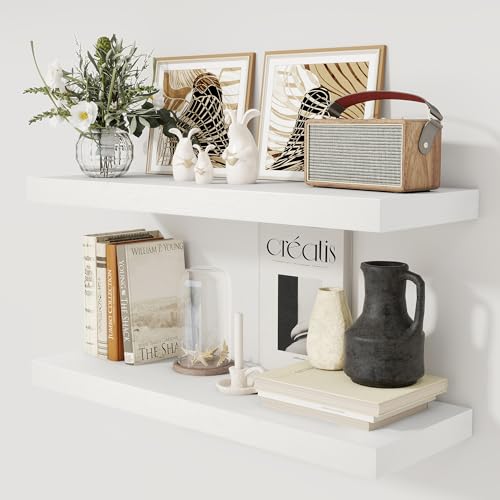 White Floating Shelves 36 Inch Long, 12 Inch Deep Set of 2 - Wall Storage & Display
