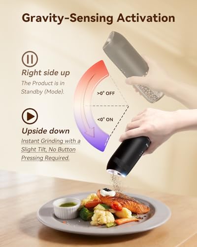 WONMAKE Gravity Electric Salt and Pepper Grinder Set Black - Dual Speed & Adjustable Coarse