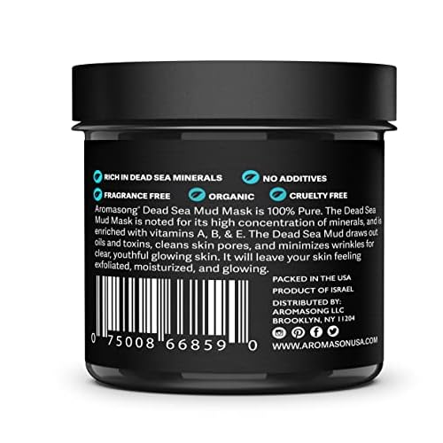Aromasong 100% Pure Dead Sea Mud Mask for Face and Body - Spa Quality Pore Minimizer for Face & Oily Skin, Cleansing Natural Skin Care for Women and Men - 8 oz