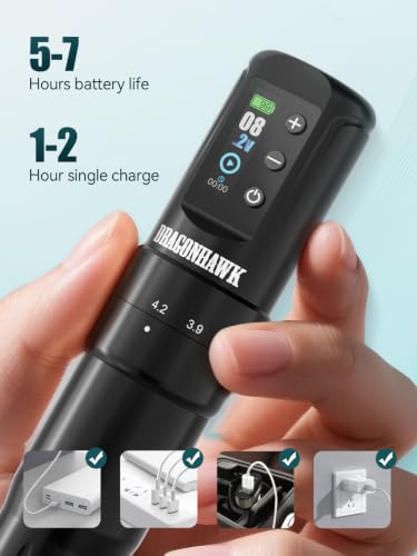 Black Wireless Tattoo Pen Machine with 1 Battery - Atom2 Pro