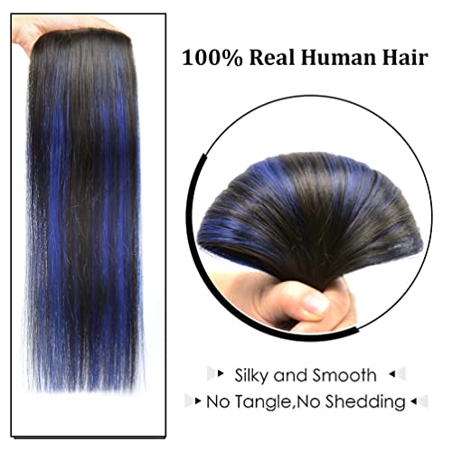 20-Inch Clip-In Hair Extensions Remy Human Hair Blue Balayage - 4 Pieces, T1B/Blue, 83g