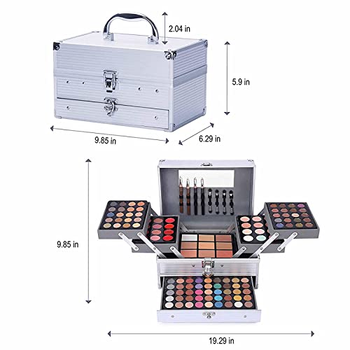 All-in-One Makeup Kit for Women - 132 Colors, Portable Travel Set - Silver (006N2-Silver)