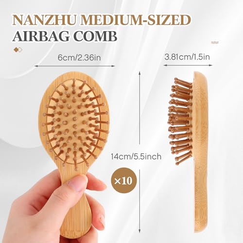 Mini Bamboo Hair Brush Pack - Oval 10 Count Travel Detangling Comb Set