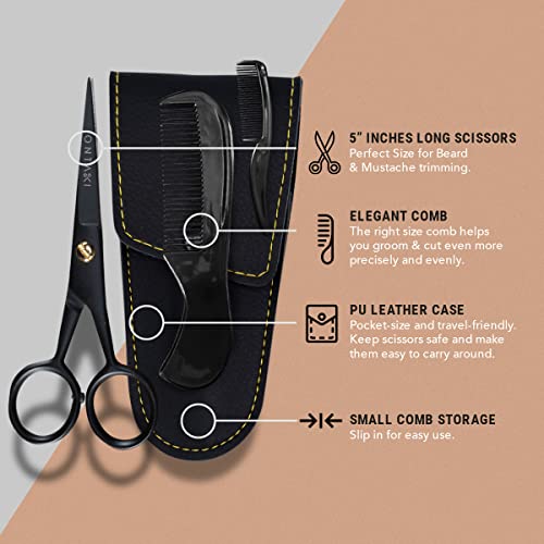 Pack of 2 ONTAKI 5" German Steel Beard & Mustache Scissors & 4.2" Japanese Steel Round Tip Beard & Mustache Scissors