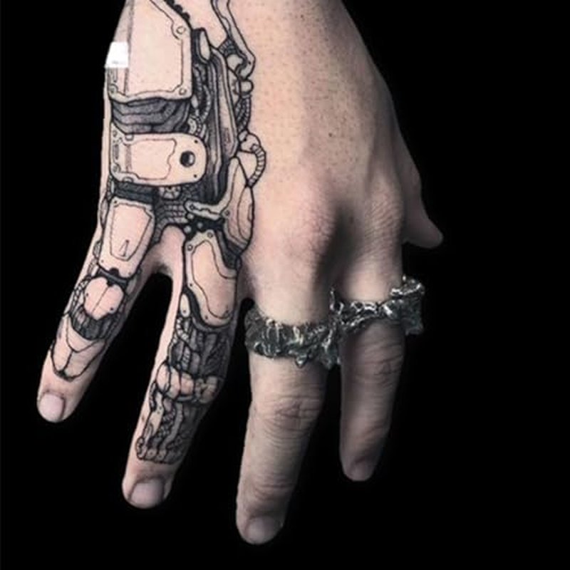 4 Sheets Waterproof Temporary Tattoos Stickers Cyber Punk Artificial Intelligence Mechanical Finger Steampunk Cool Futuristic Cyberpunk Style