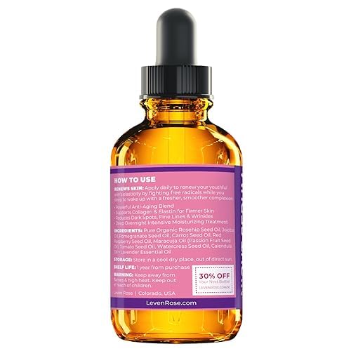 Leven Rose Rosehip Oil Night Face Serum, 100% Pure Organic Natural Rose Hip Oil Serum for Dry Skin 1 oz