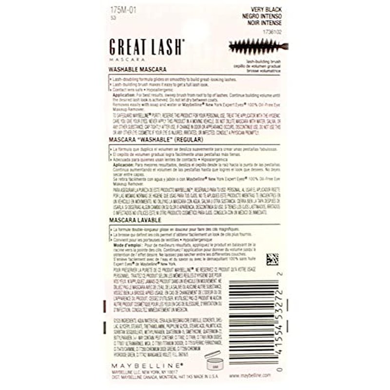 Maybelline Great Lash Mascara, Very Black [101], 0.43 oz (Pack of 2)