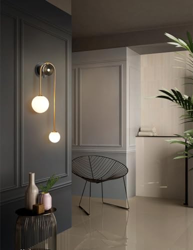 Mid Century Black & Gold Wall Sconce Set of 2 with Milk Glass Shades - U-Shape Wall Lamp for Bedside Dining Bathroom - Gold / U-Shape 2pcs