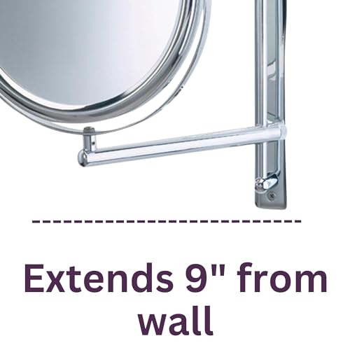Wall-Mounted Makeup Mirror with 3X-1X Magnification, 9-Inch Diameter, Chrome Finish