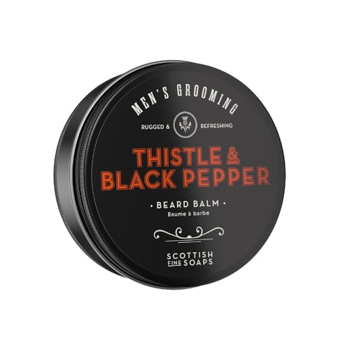 Scottish Fine Soaps Thistle & Black Pepper Collection, Luxury Men's Grooming Set with Woody Amber Fragrance, Soothing Milk Thistle Extract, 95ml Beard Balm