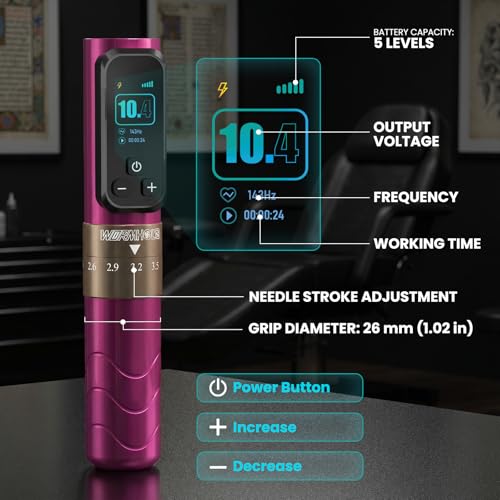 Wormhole Wireless Tattoo Gun Kit Pink & Black - Professional Rotary Pen for Art & Eyebrow Work