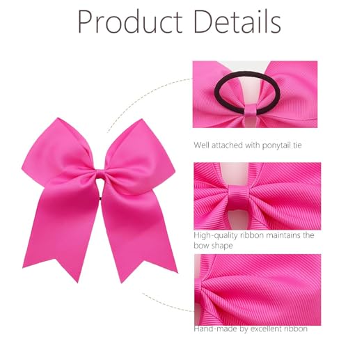 Pink Cheer Bows 8 Inches - Breast Cancer Awareness Hair Accessories, 30 pcs - Hot Pink Variation