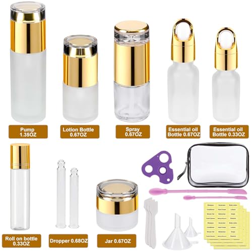KOUWICH 30 Pack TSA Approved Glass Travel Containers Set for Skincare & Liquids