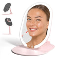 Pink Rechargeable LED Travel Makeup Mirror with 3 Light Settings & 10X Magnifier – Ultra Slim & Foldable