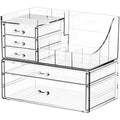 Yieach 2 Pack Clear Makeup Organizer Countertop for Dresser,Vanity and Bathroom Counter Organizer,Tiered Stackable Makeup Acrylic Organizers with 5 Drawer for Skincare,Brush and Make up Holders