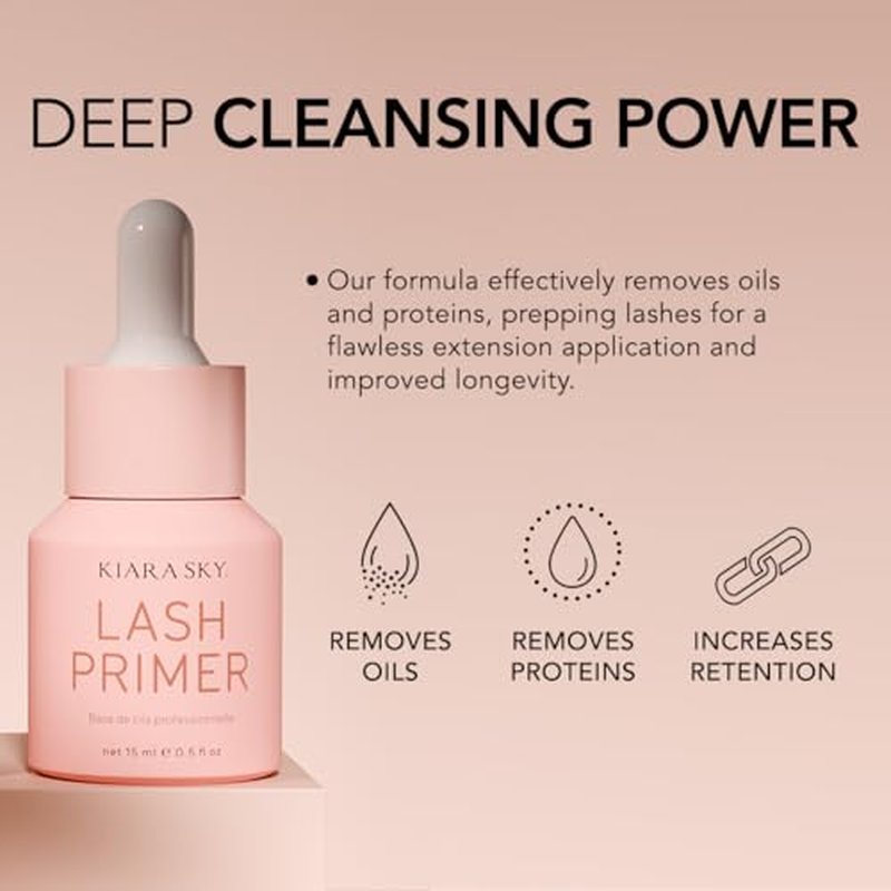 KIARA SKY LASH Lash Primer for Eyelash Extensions with Dropper | Odorless Pre-treatment Infused with Vitamin E | Remove Oils & Proteins | Increase Adhesive Bonding Power | Professional Use Only 15ml