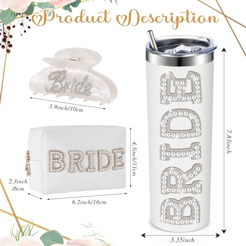 Bridal Shower Gift Set with Satin Robe, Stainless Steel Tumbler, Claw Clip & More